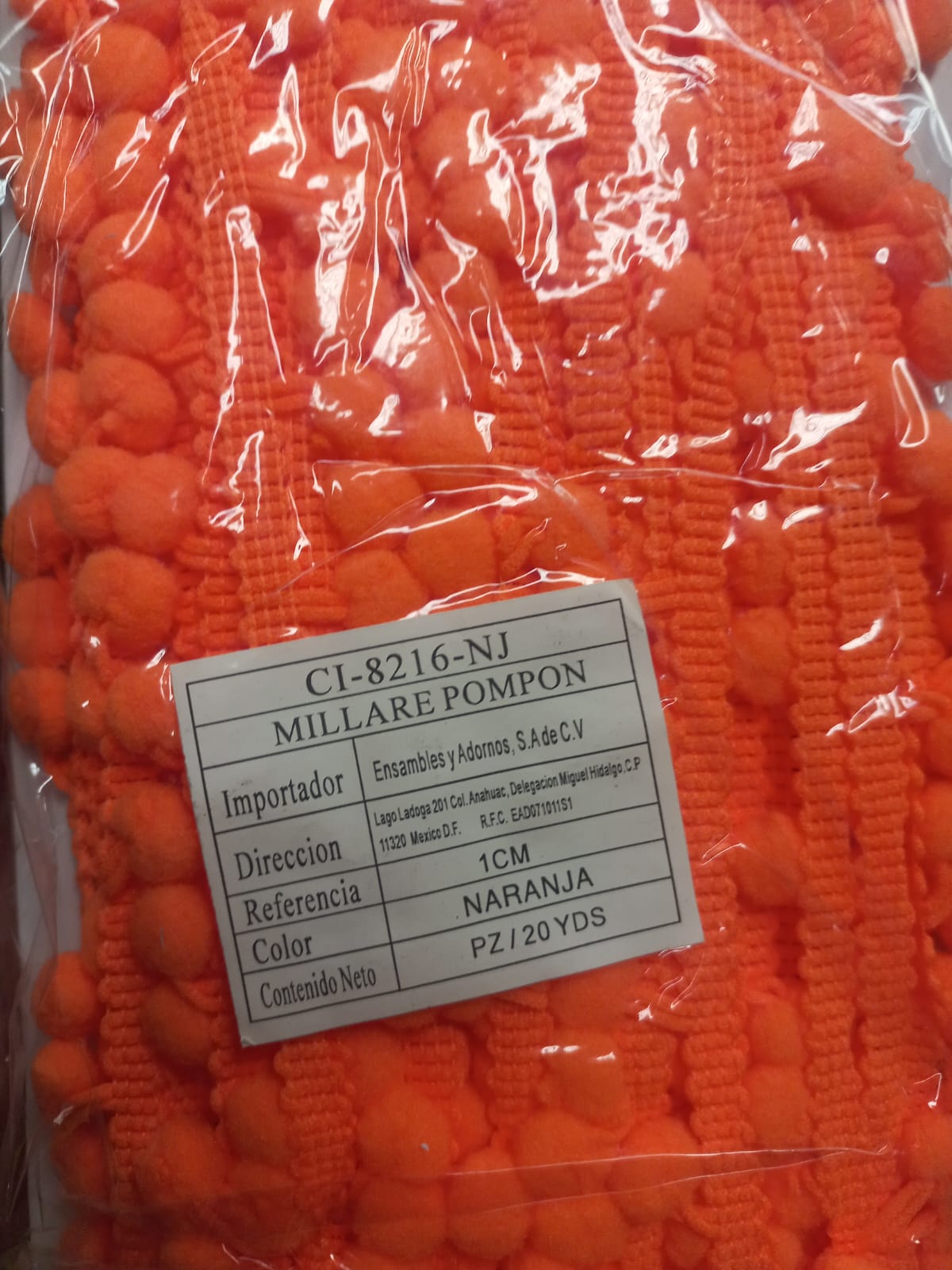 MILLARE POMPON 1 CM NARANJA